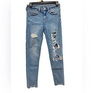 American Eagle Outfitters Women's Blue Distressed Jeans